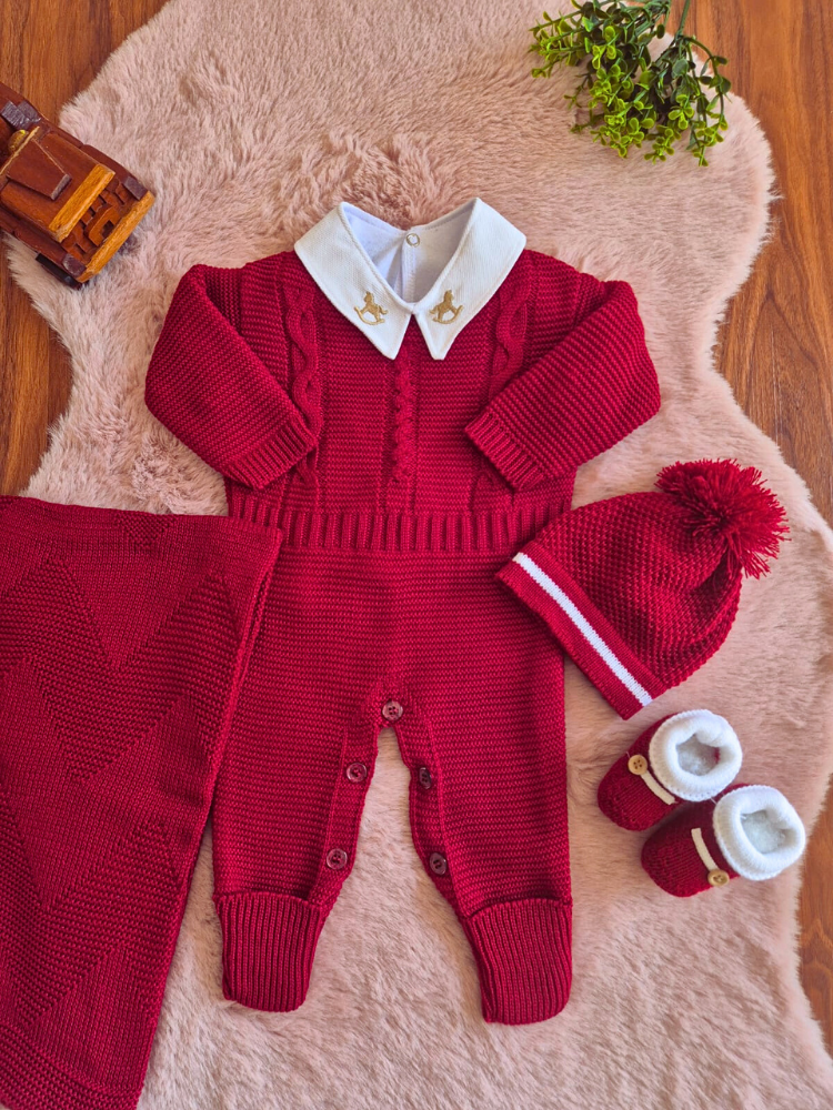 Saída de Maternidade em Tricot Antialérgico - Vermelho