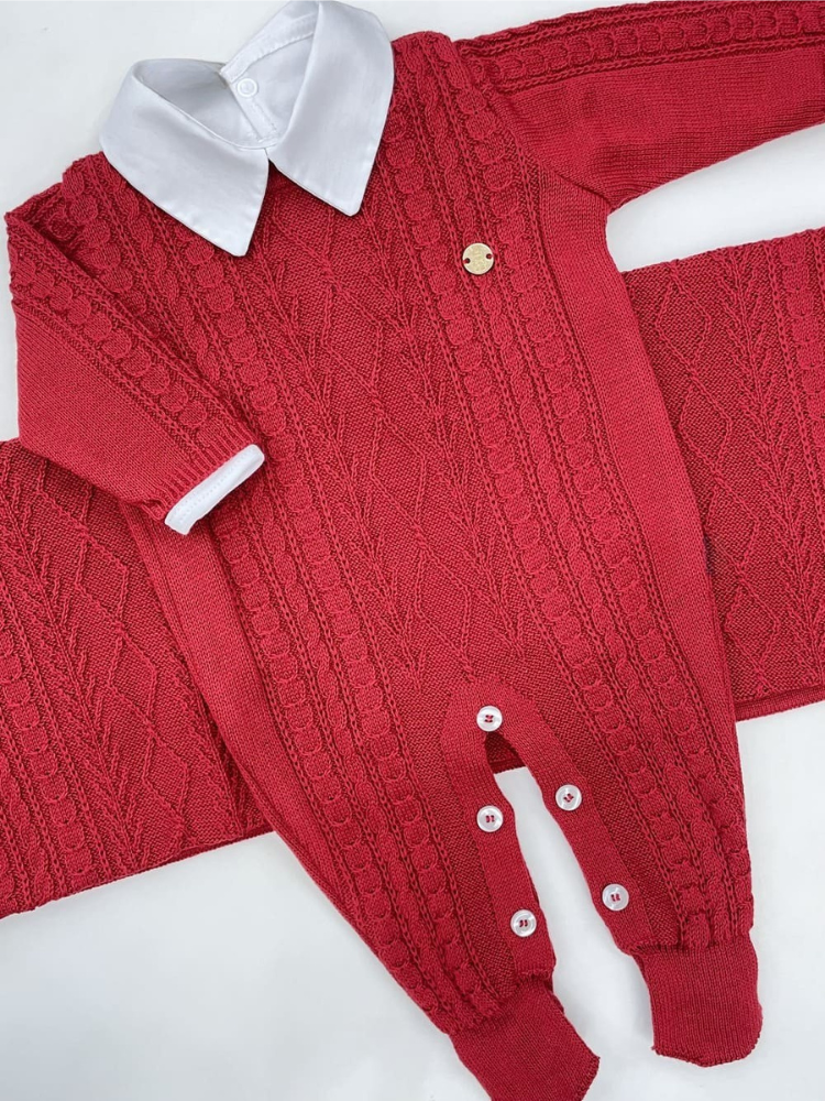 Saída de maternidade de tricot antialérgico 3 peças Vermelho