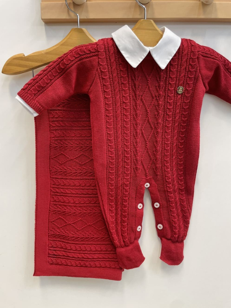 Saída de maternidade de tricot antialérgico 3 peças Vermelho