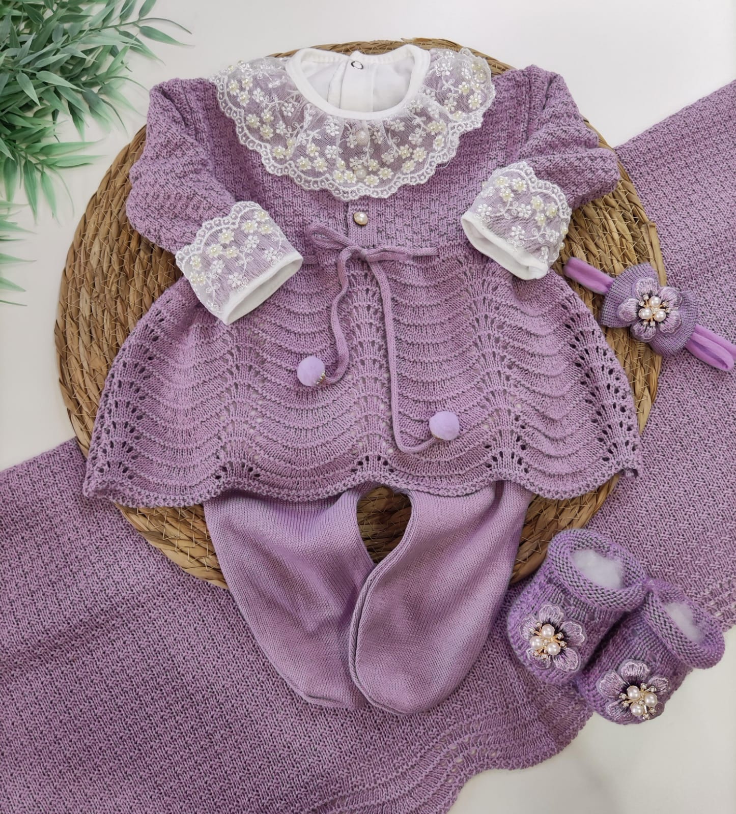 Saída de Maternidade em Tricot Antialérgico  3 peças - Lilás