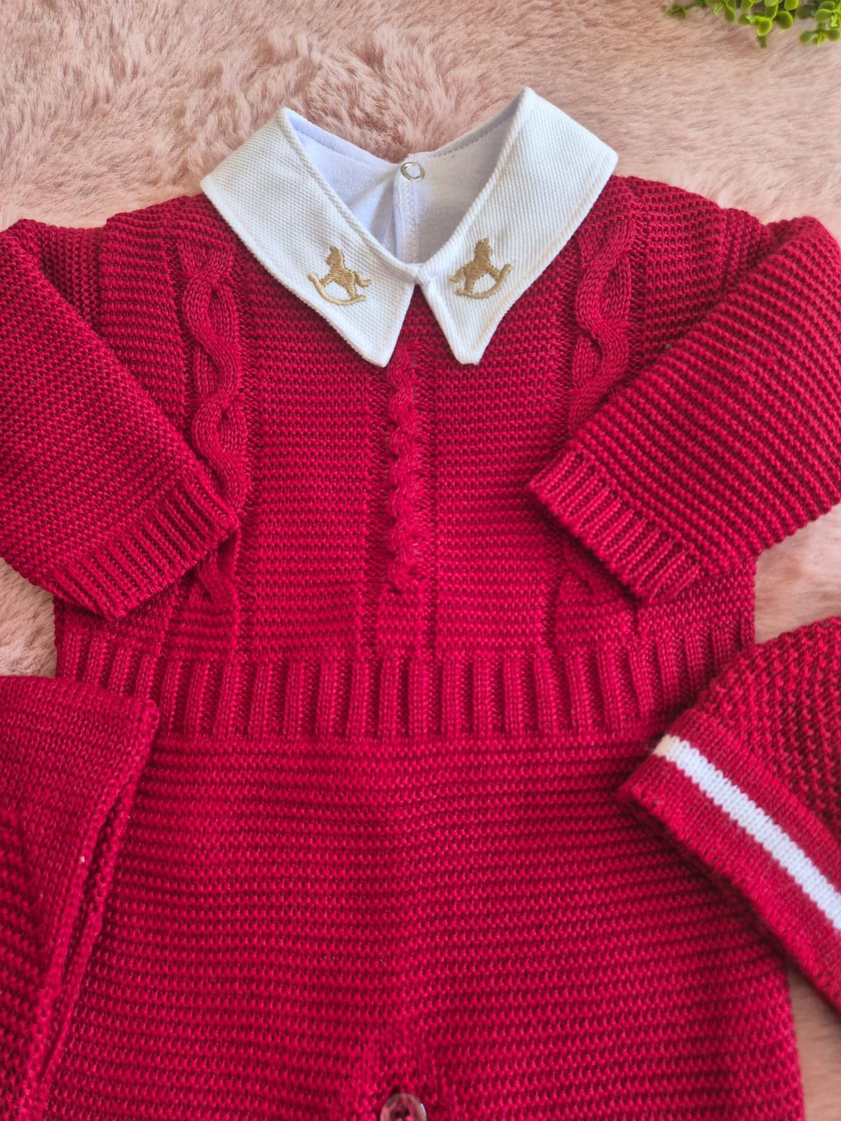 Saída de Maternidade em Tricot Antialérgico - Vermelho