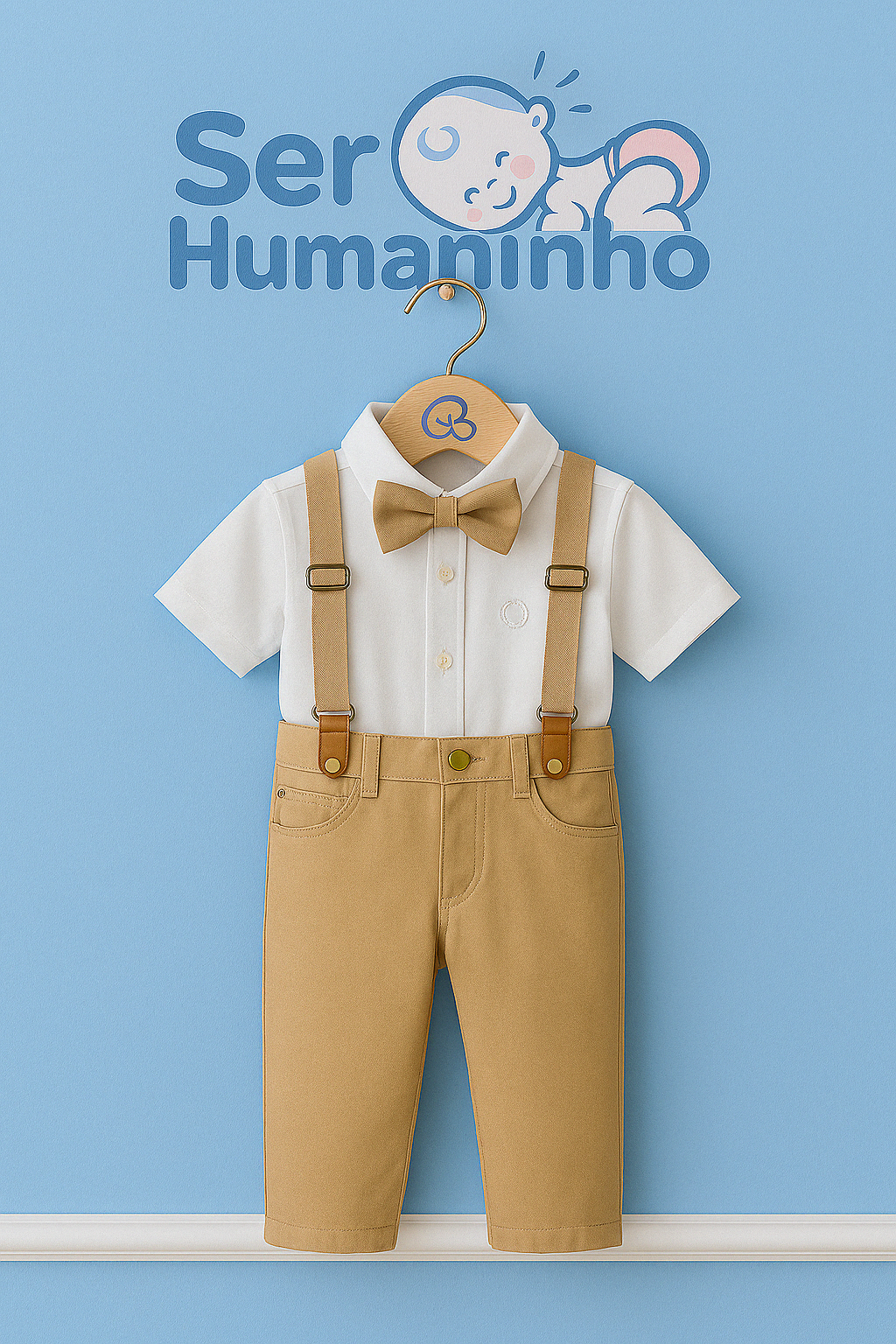 Conjunto Social Bege Bebê Menino – Perfeito para Batizado, Casamentos e Festas Especiais