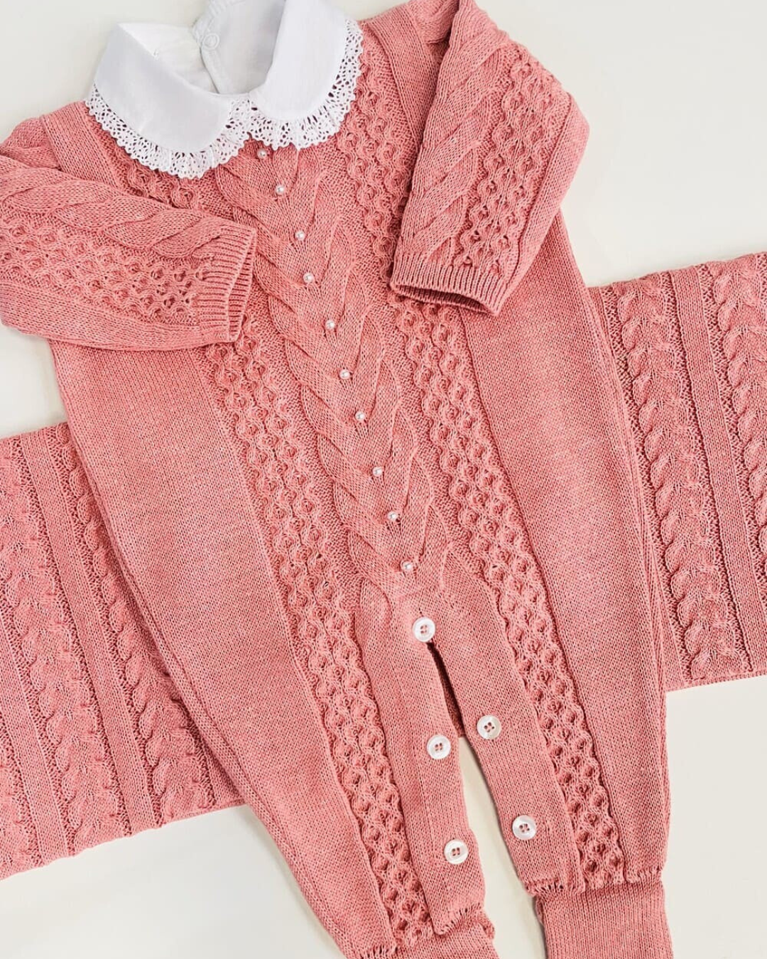 Saída maternidade de tricot antialérgico 3 peças Rosa Aimê
