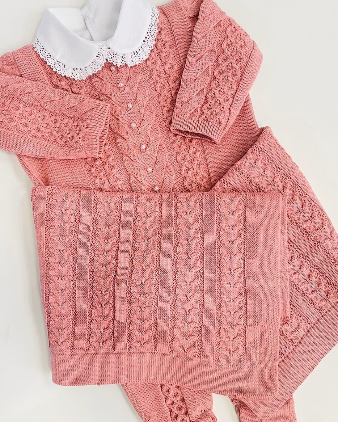 Saída maternidade de tricot antialérgico 3 peças Rosa Aimê
