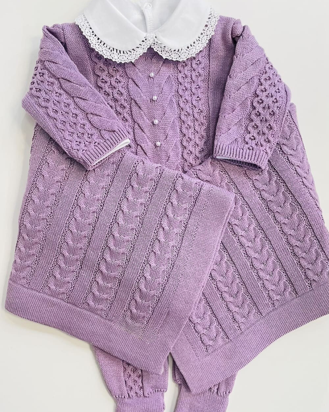 Saída maternidade de tricot antialérgico 3 peças Lilás