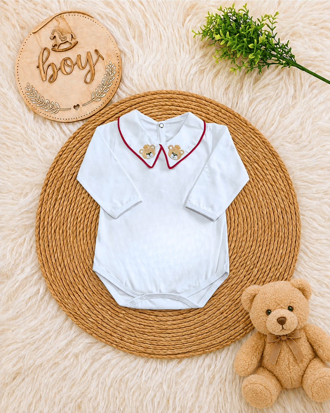 Saída de Maternidade em Tricot Antialérgico - Marinho, Vermelho e Branco