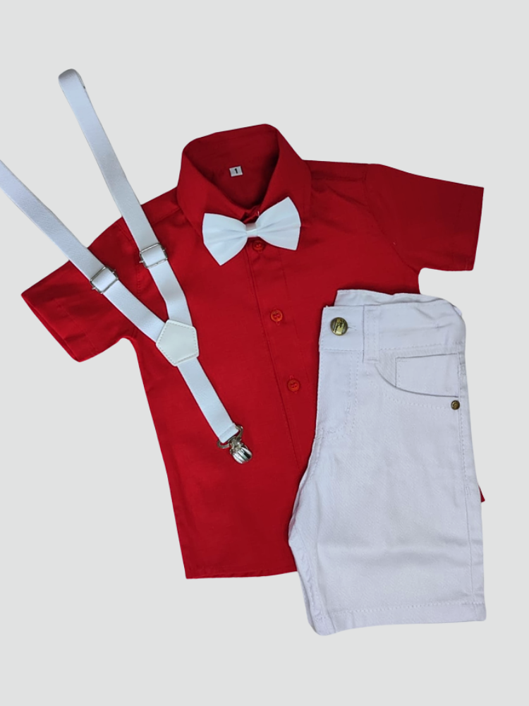 Conjunto Social Bebê Menino - Vermelho e Branco