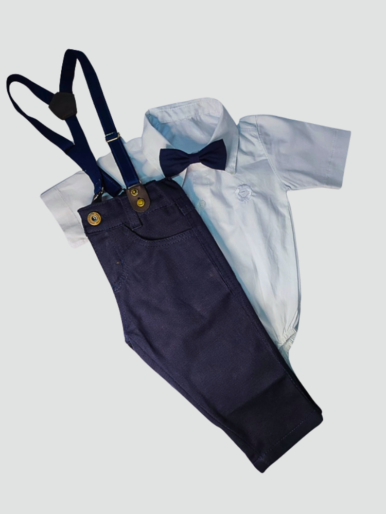 Conjunto Social Azul Marinho Bebê Menino – Perfeito para Batizado, Casamentos e Festas Especiais
