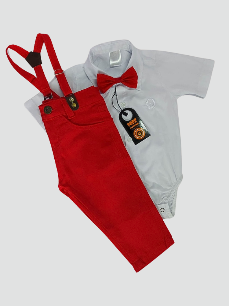 Conjunto Social Vermelho Bebê Menino – Perfeito para Batizado, Casamentos e Festas Especiais