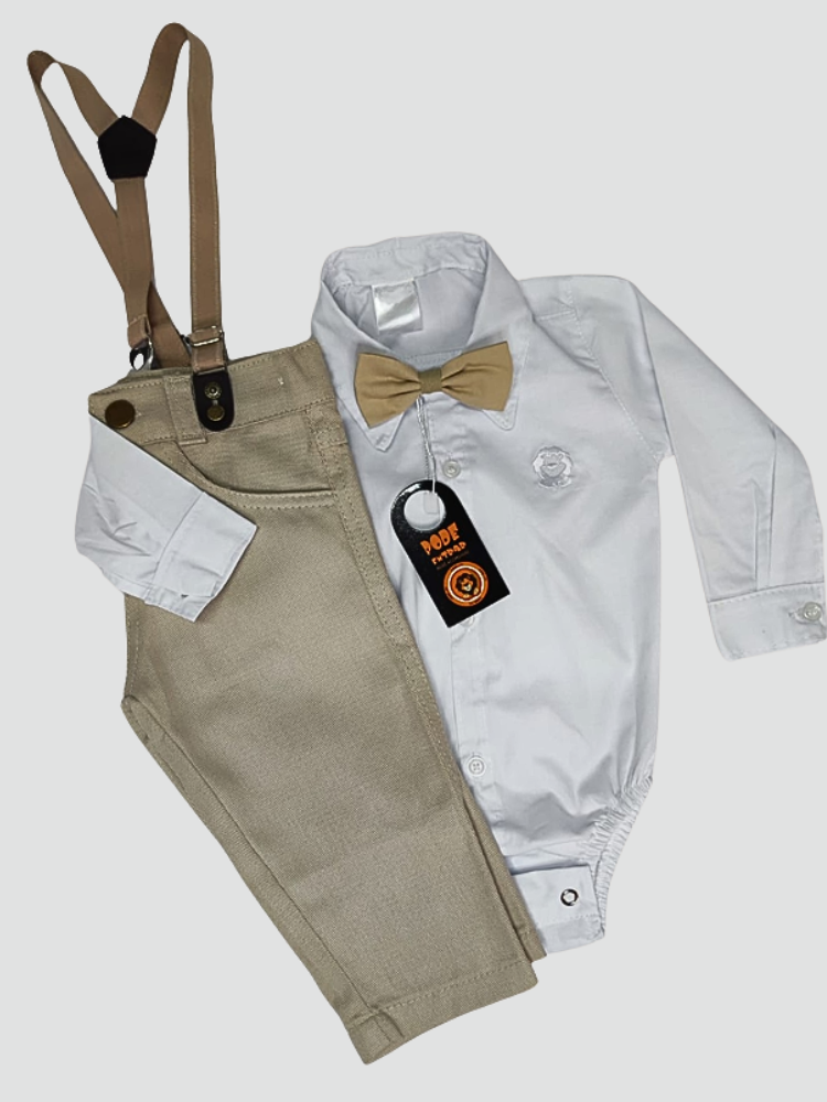 Conjunto Social Bege Bebê Menino - Perfeito para Batizado, Casamentos e Festas Especiais