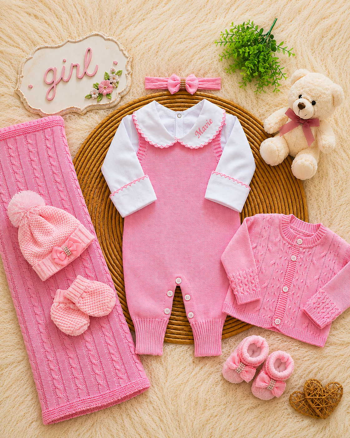Saída de Maternidade em Tricot Antialérgico - Rosa