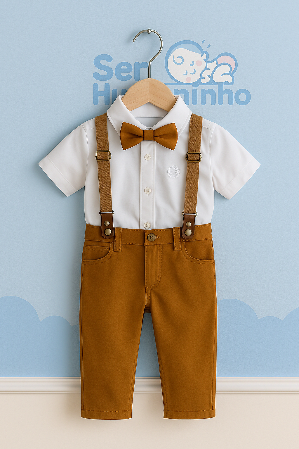 Conjunto Social Caramelo Bebê Menino – Perfeito para Batizado, Casamentos e Festas Especiais