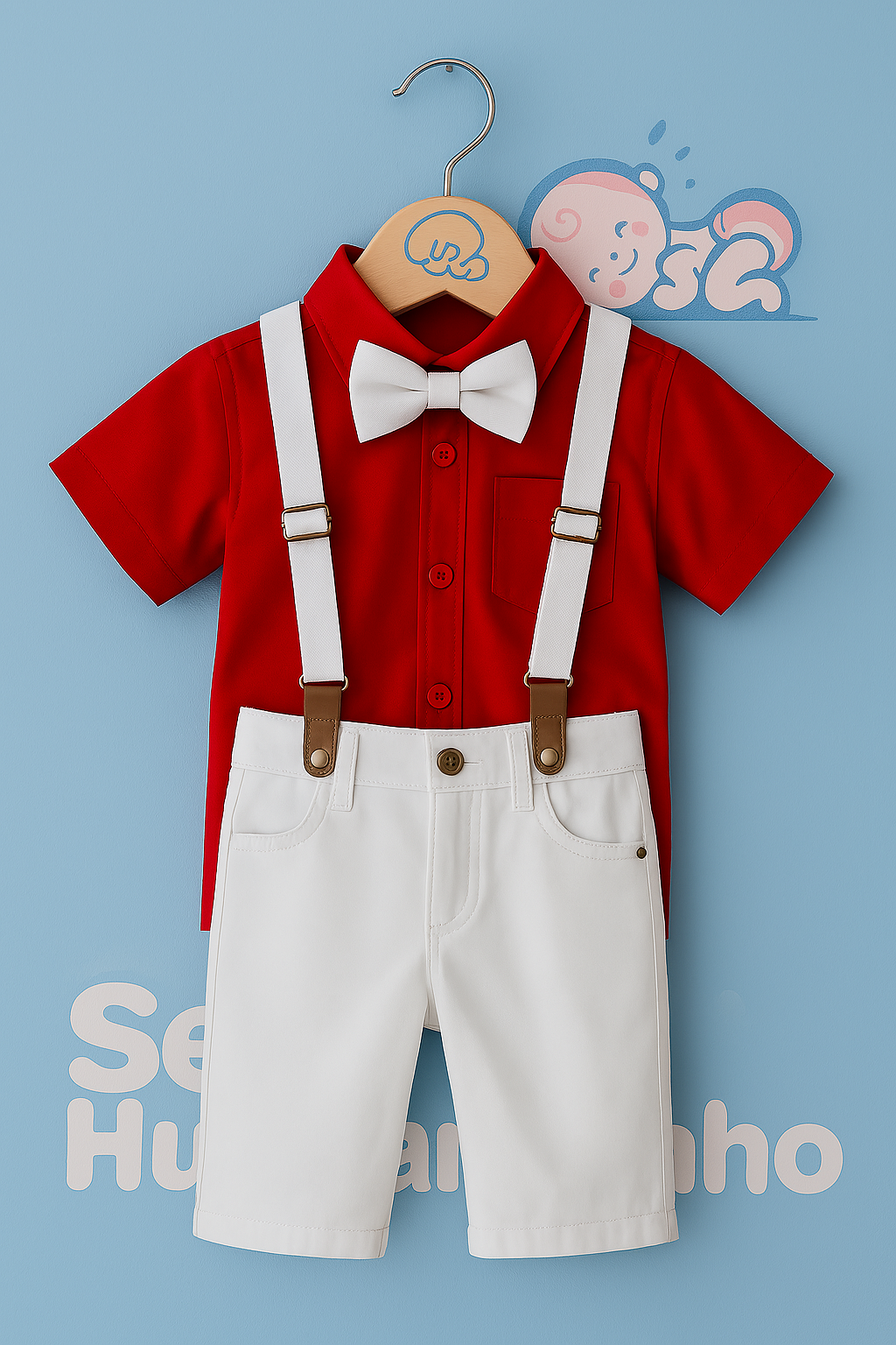 Conjunto Social Bebê Menino - Vermelho e Branco