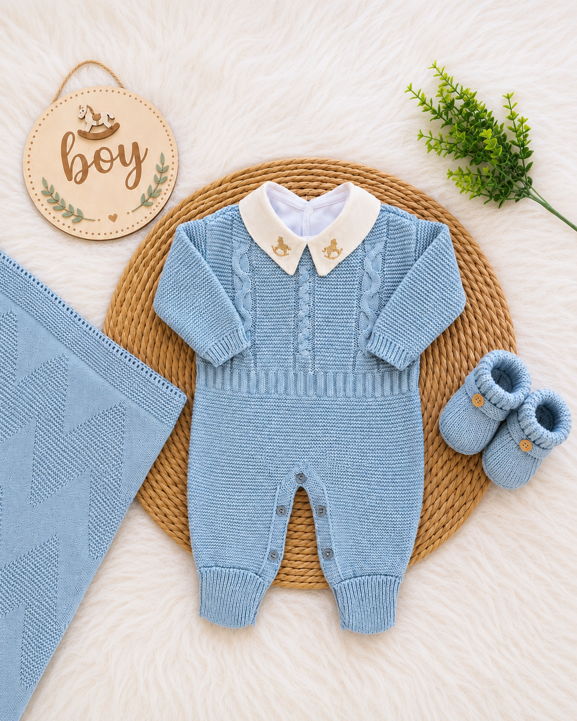 Saída de Maternidade em Tricot Antialérgico - Azul