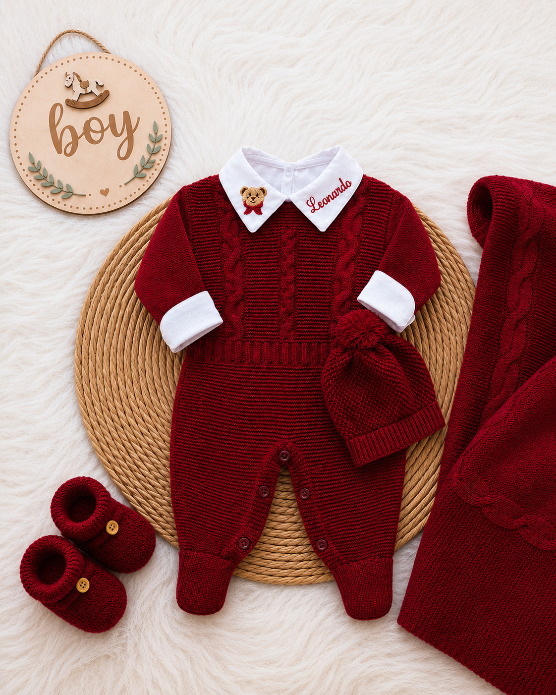 Saída de Maternidade em Tricot Antialérgico - Vermelho