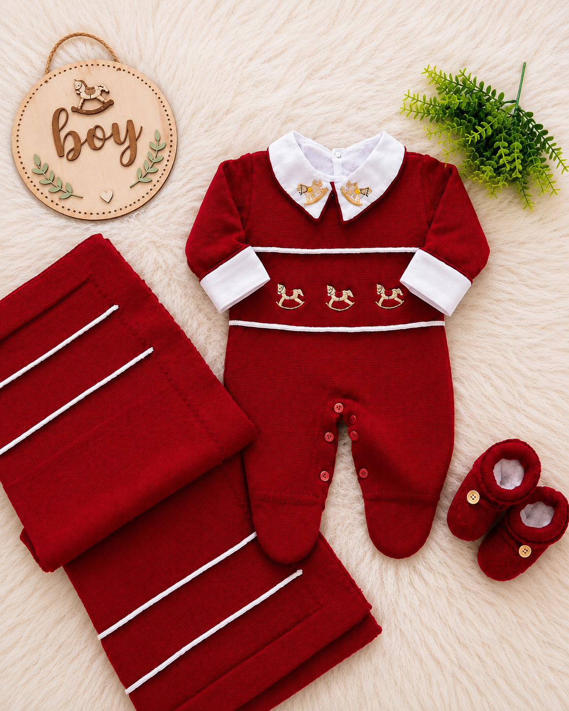 Saída de Maternidade em Tricot Antialérgico - Vermelho