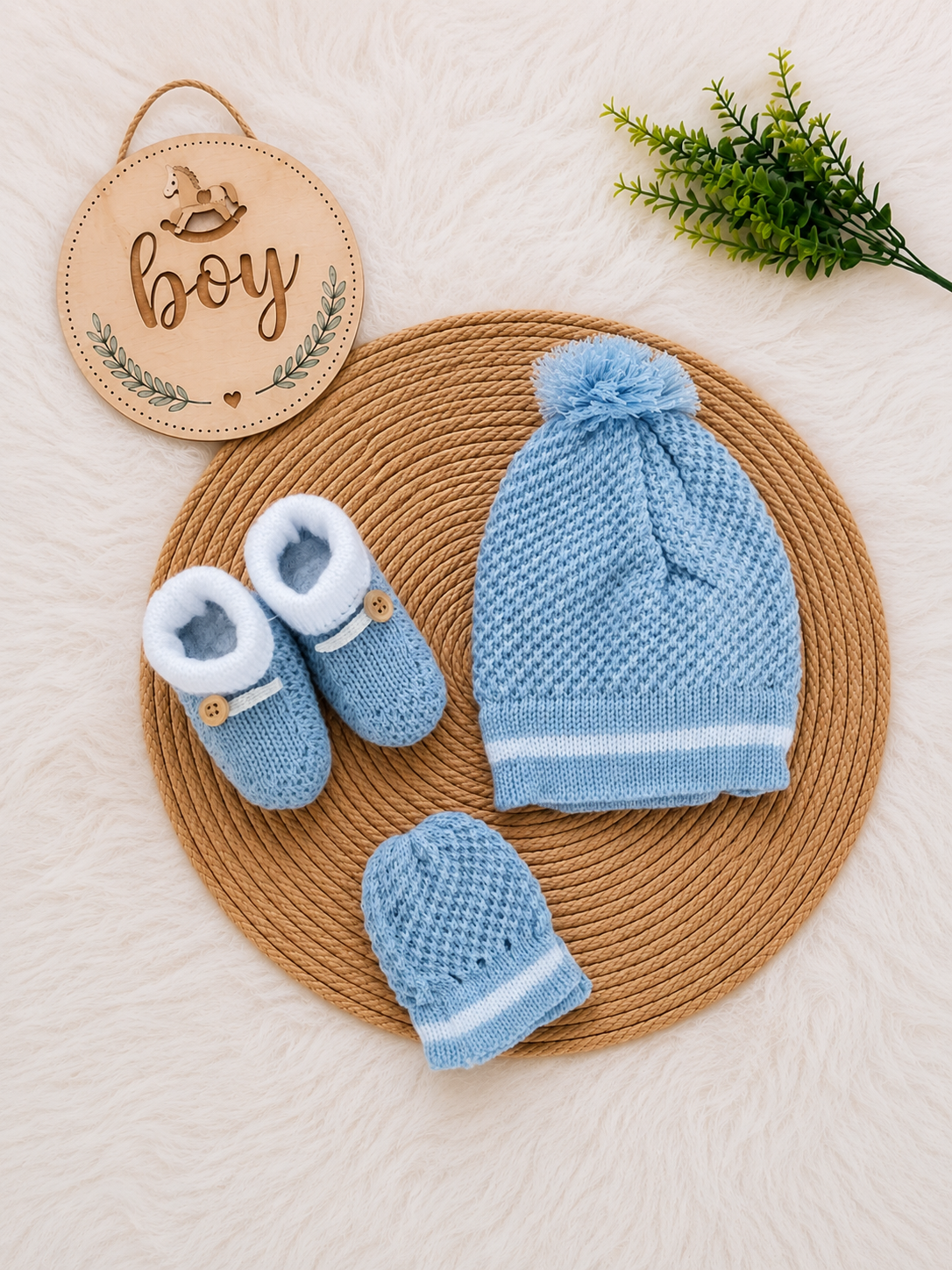 Saída de Maternidade em Tricot Antialérgico - Azul