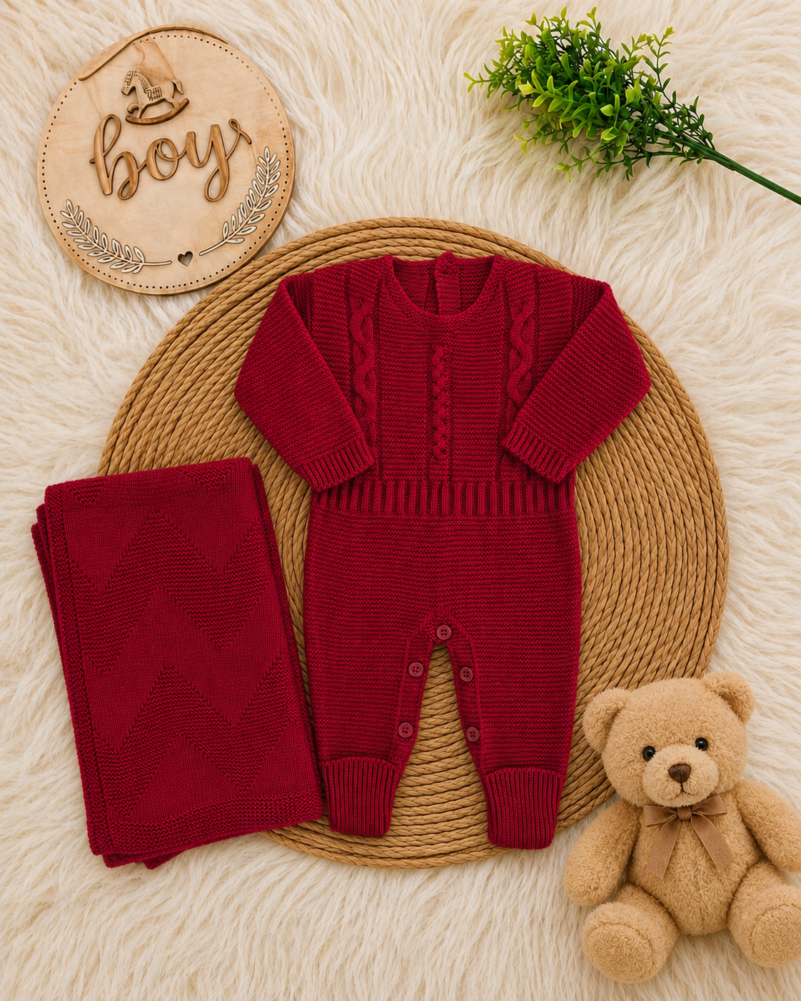 Saída de Maternidade em Tricot Antialérgico - Vermelho