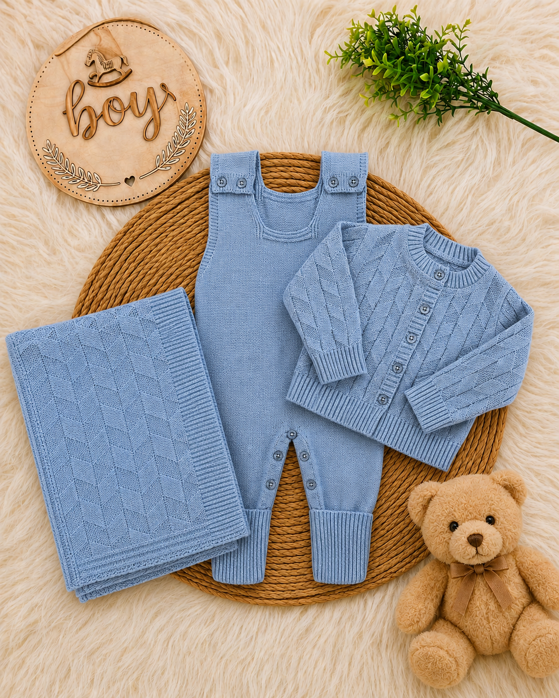 Saída de Maternidade em Tricot Antialérgico - Azul Claro