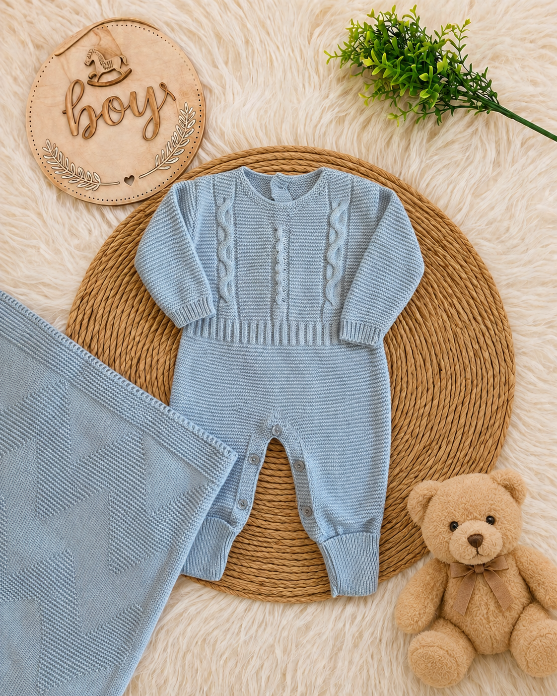 Saída de Maternidade em Tricot Antialérgico - Azul