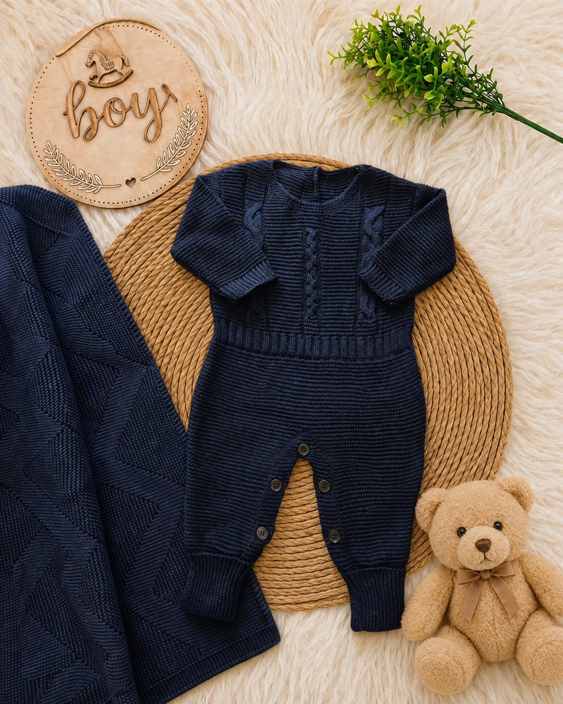 Saída de Maternidade em Tricot Antialérgico - Azul Marinho