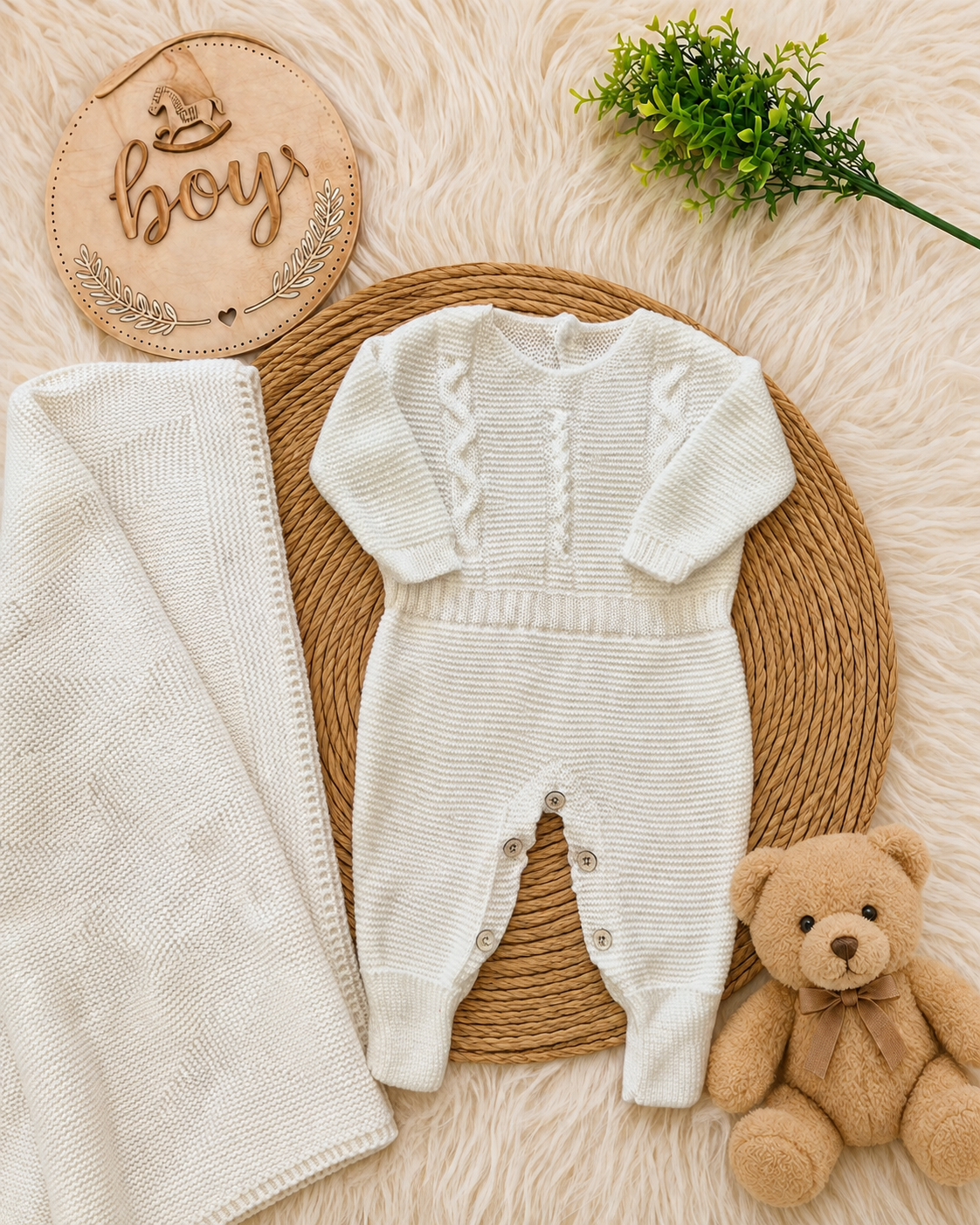 Saída de Maternidade em Tricot Antialérgico - Branco