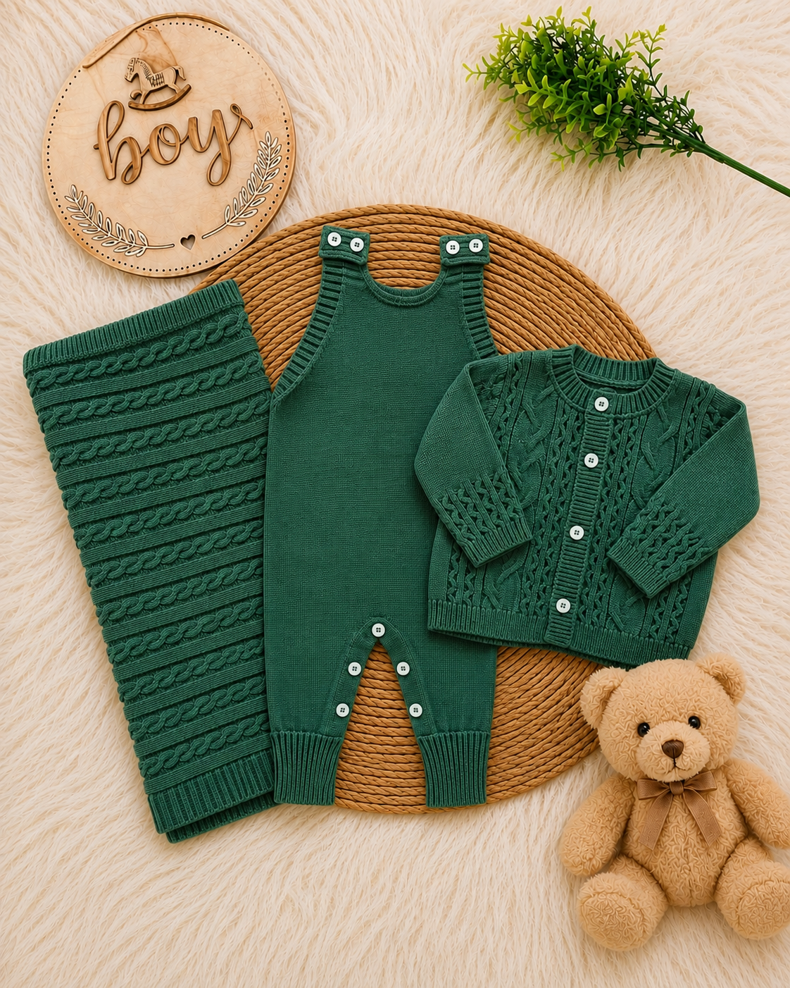 Saída de Maternidade em Tricot Antialérgico - Verde