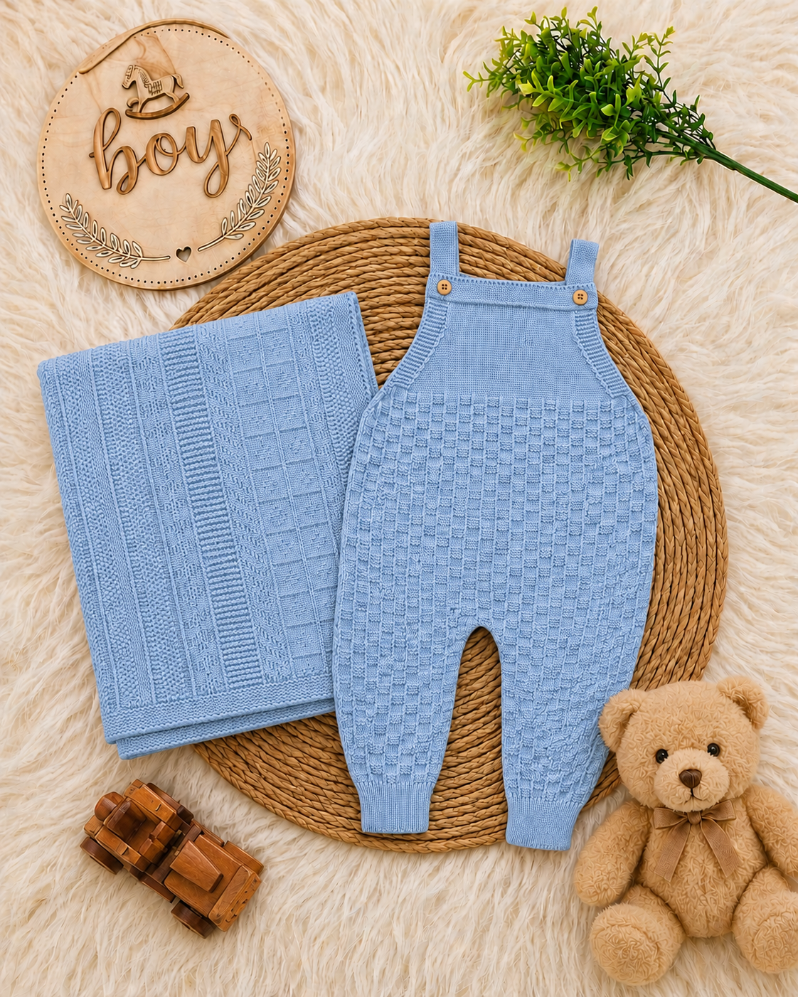 Saída de Maternidade em Tricot Antialérgico - Azul Bebê