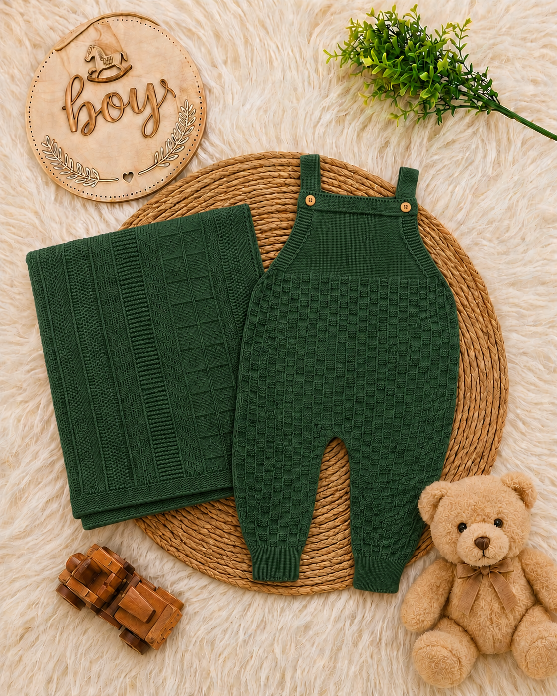 Saída de Maternidade em Tricot Antialérgico - Verde