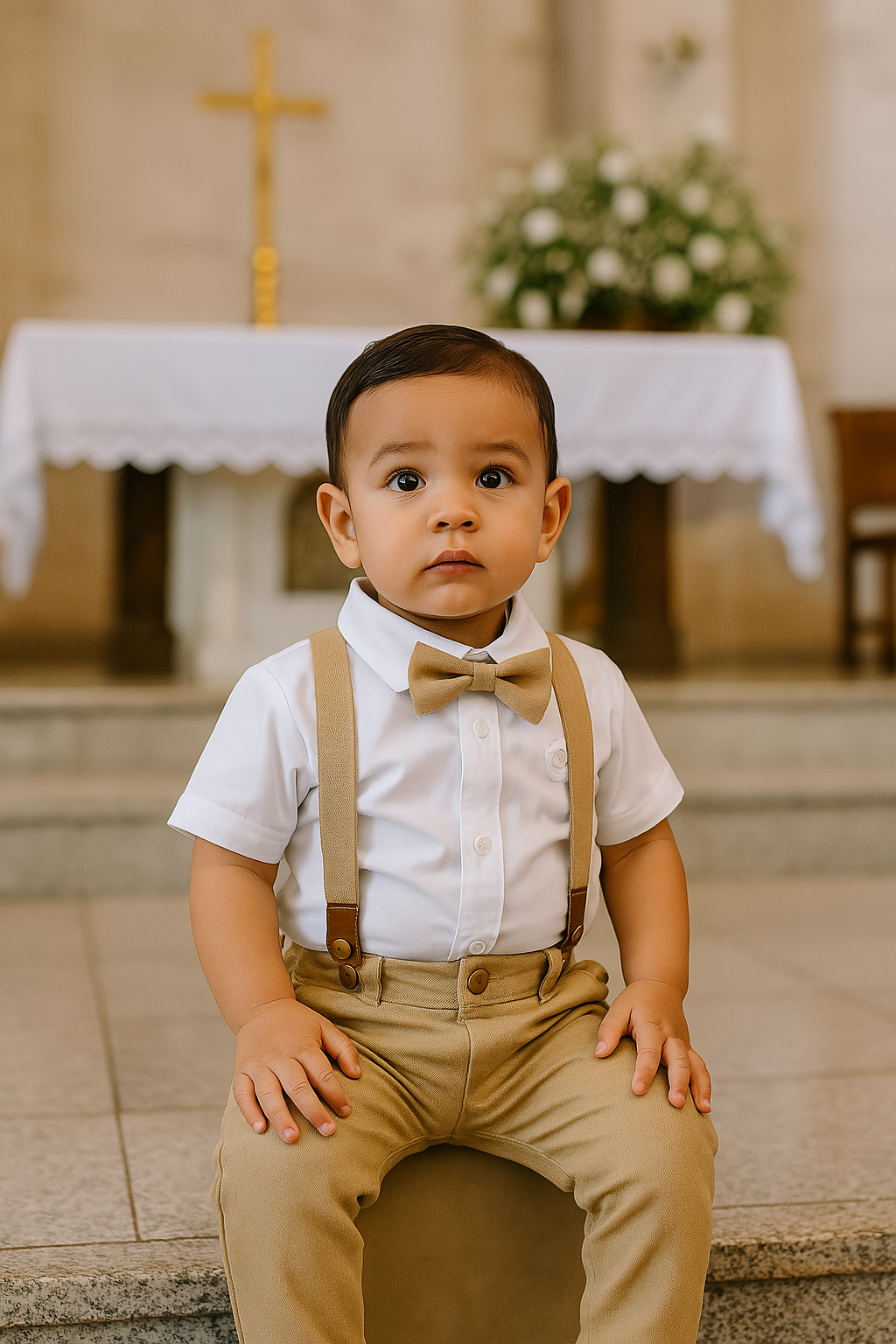 Conjunto Social Bege Bebê Menino – Perfeito para Batizado, Casamentos e Festas Especiais