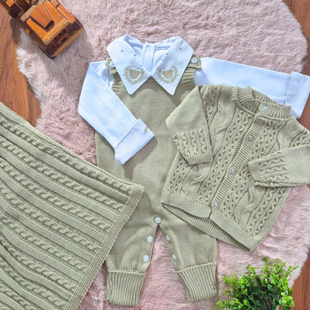 Saída de Maternidade em Tricot Antialérgico - Areia