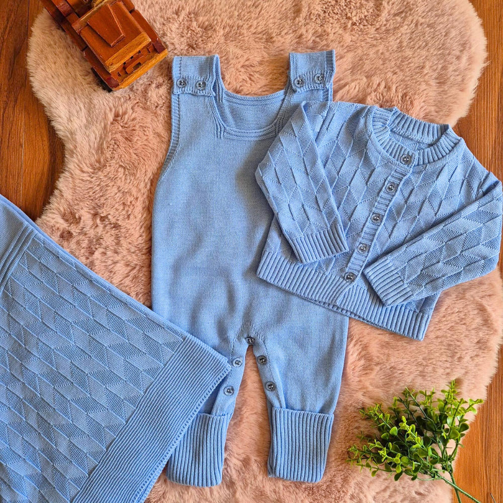 Saída de Maternidade em Tricot Antialérgico - Azul Claro