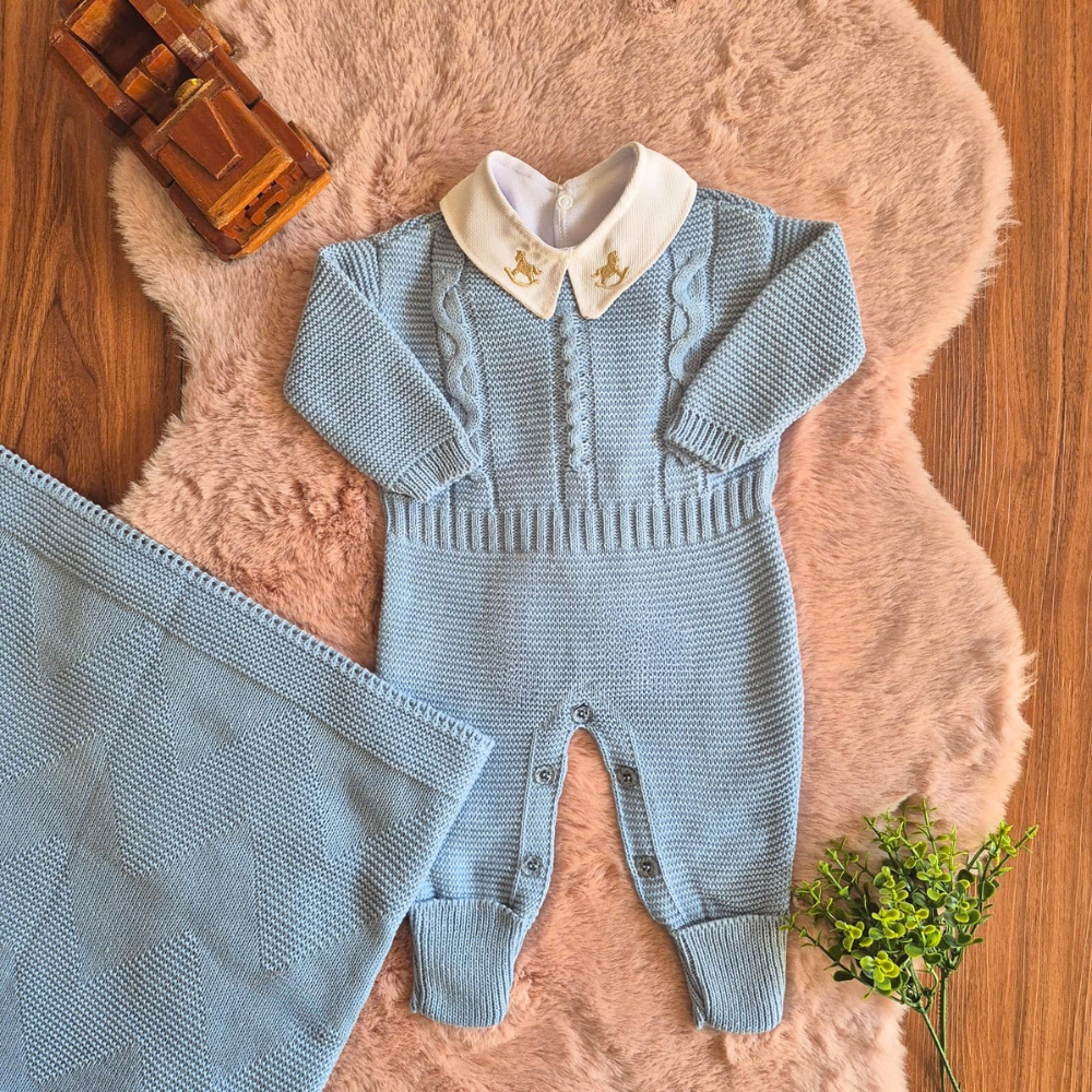 Saída de Maternidade em Tricot Antialérgico - Azul