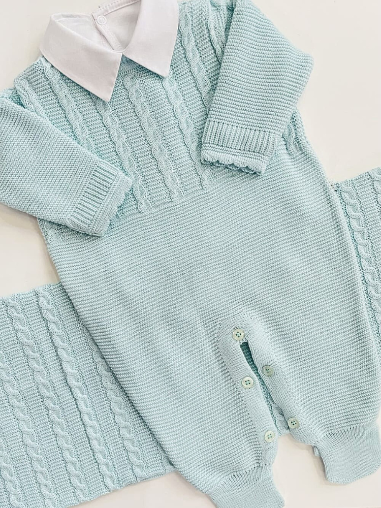 Saída maternidade de tricot antialérgico 3 peças Verde Claro
