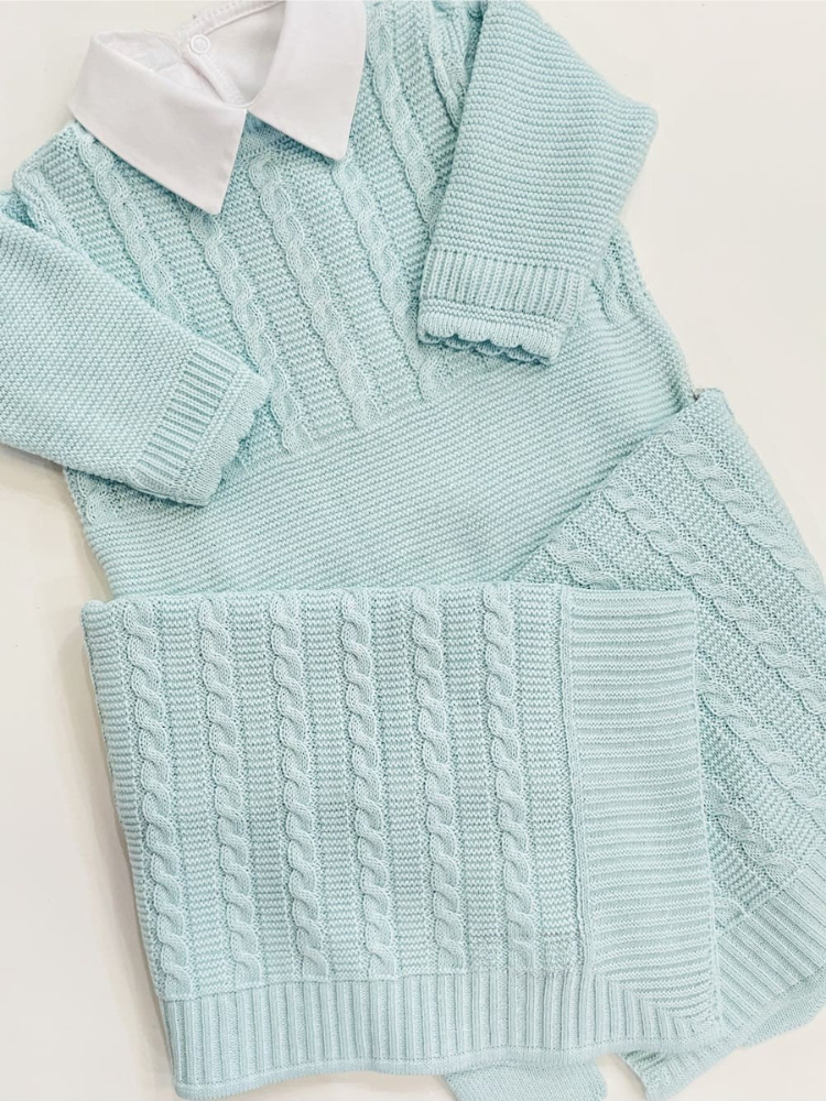 Saída maternidade de tricot antialérgico 3 peças Verde Claro