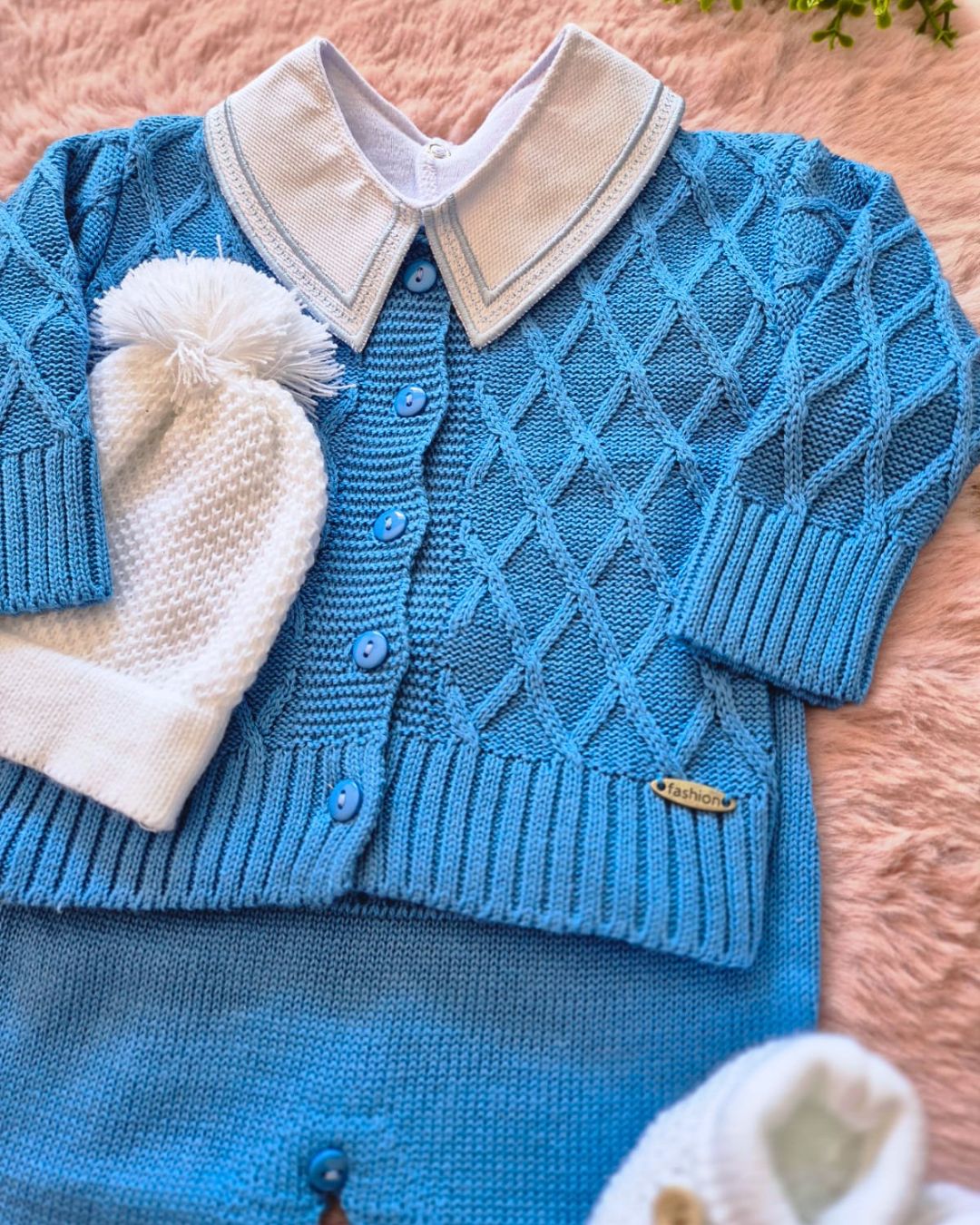 Saída de Maternidade em Tricot Antialérgico - Azul