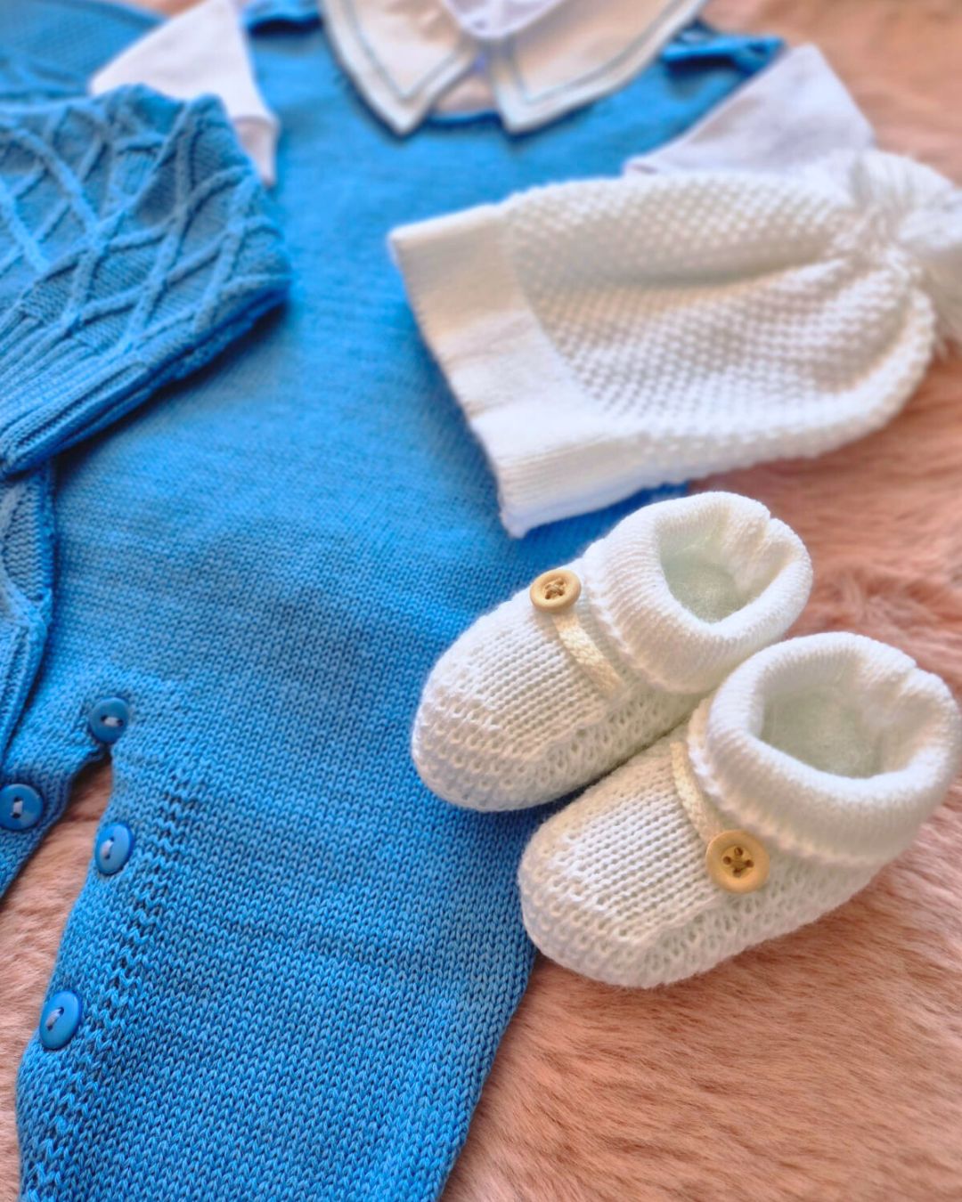 Saída de Maternidade em Tricot Antialérgico - Azul