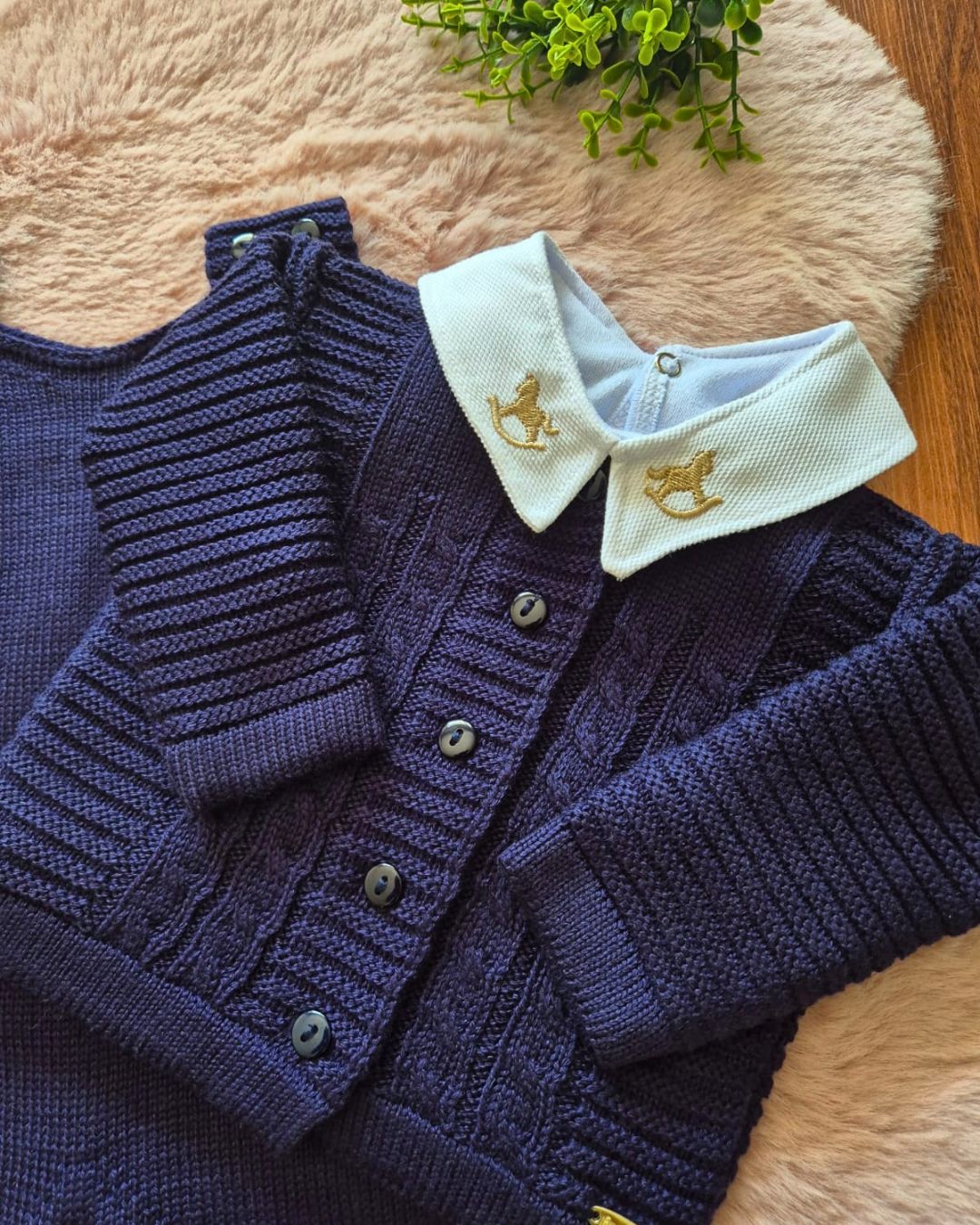 Saída de Maternidade em Tricot Antialérgico - Azul Marinho