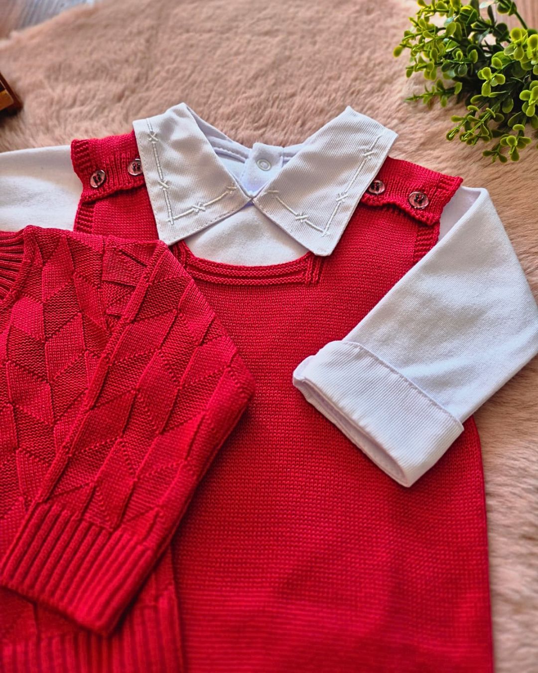 Saída de Maternidade em Tricot Antialérgico - Vermelho