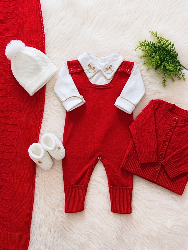 Saída de Maternidade em Tricot Antialérgico - Vermelho