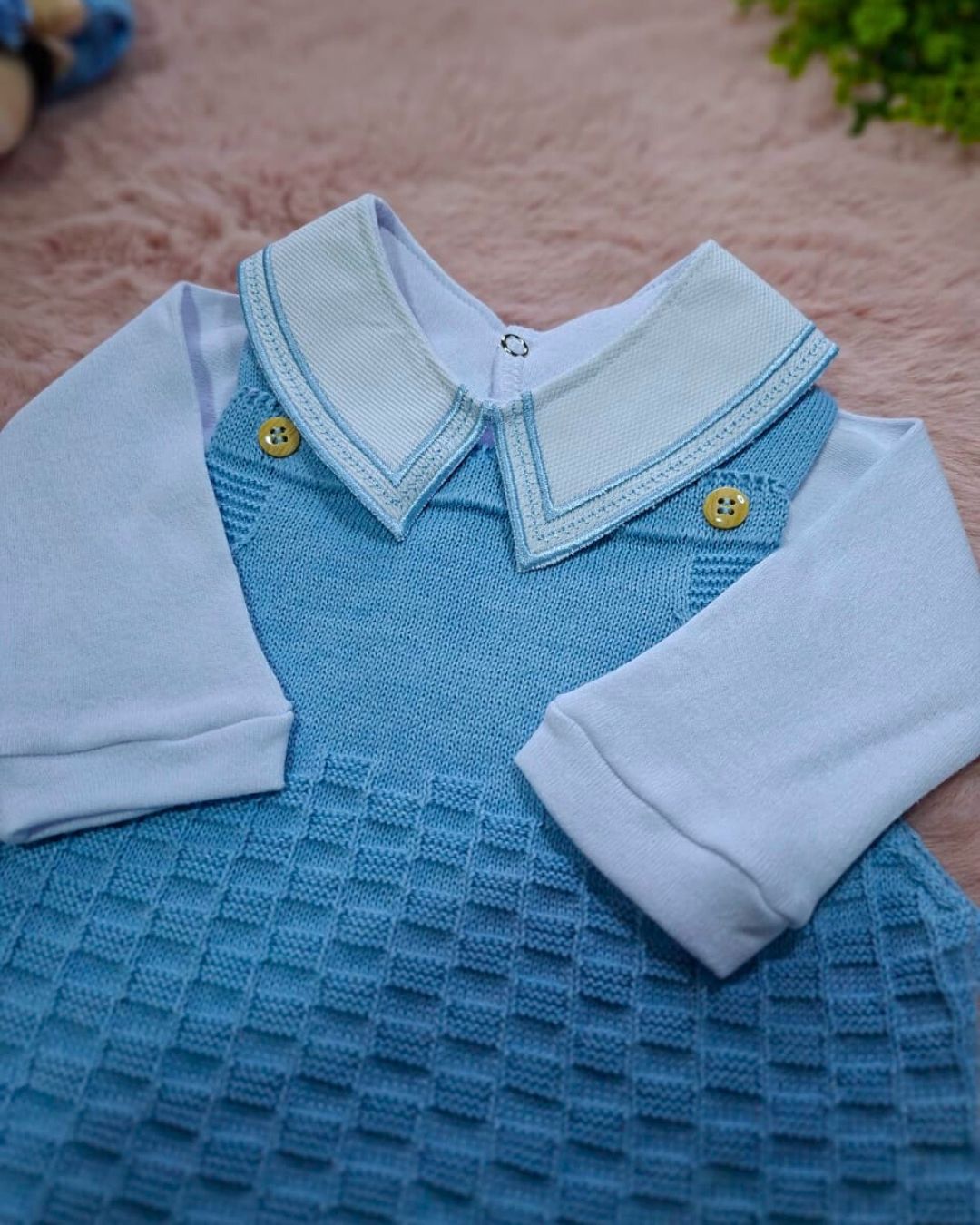 Saída de Maternidade em Tricot Antialérgico - Azul Bebê