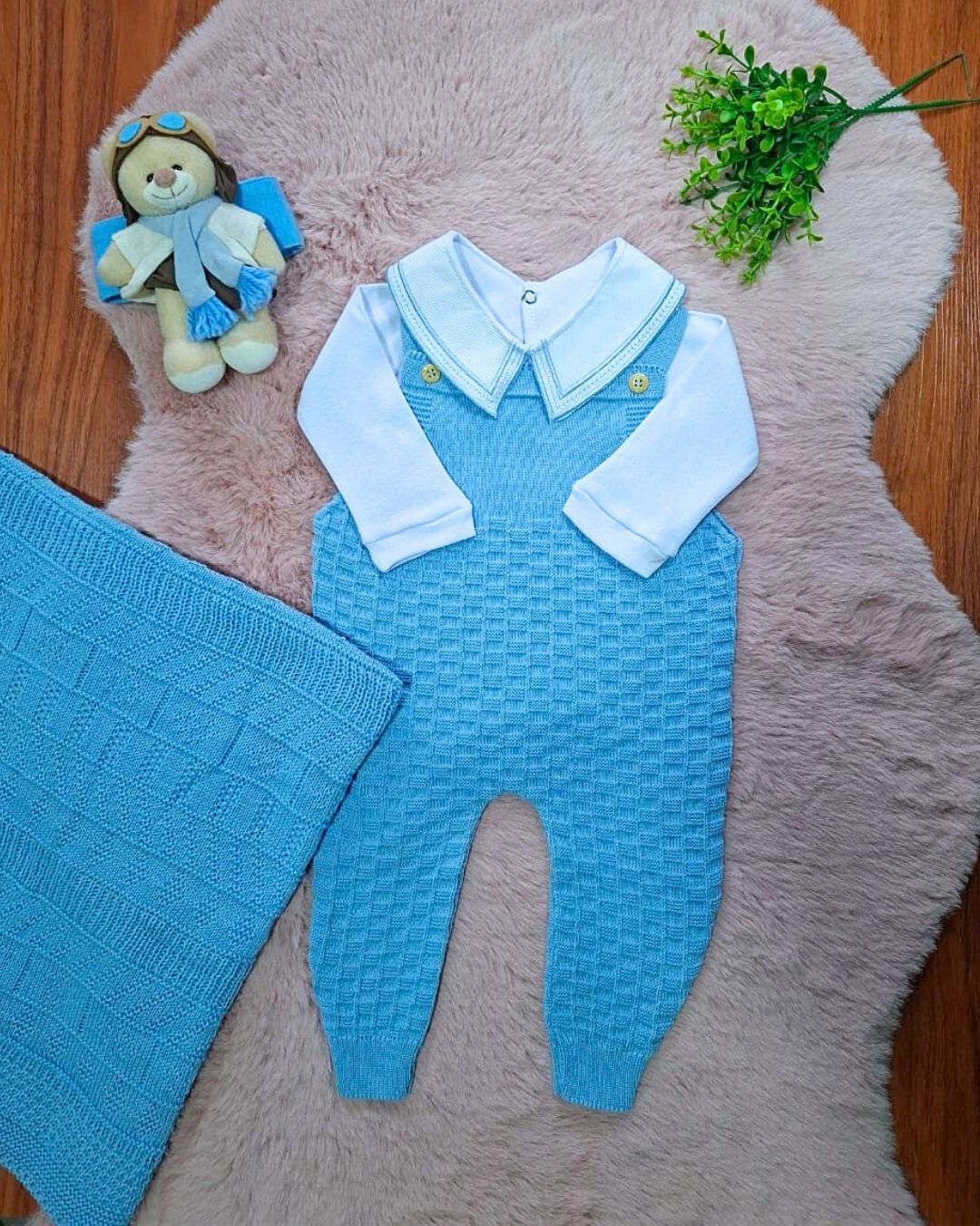 Saída de Maternidade em Tricot Antialérgico - Azul Bebê