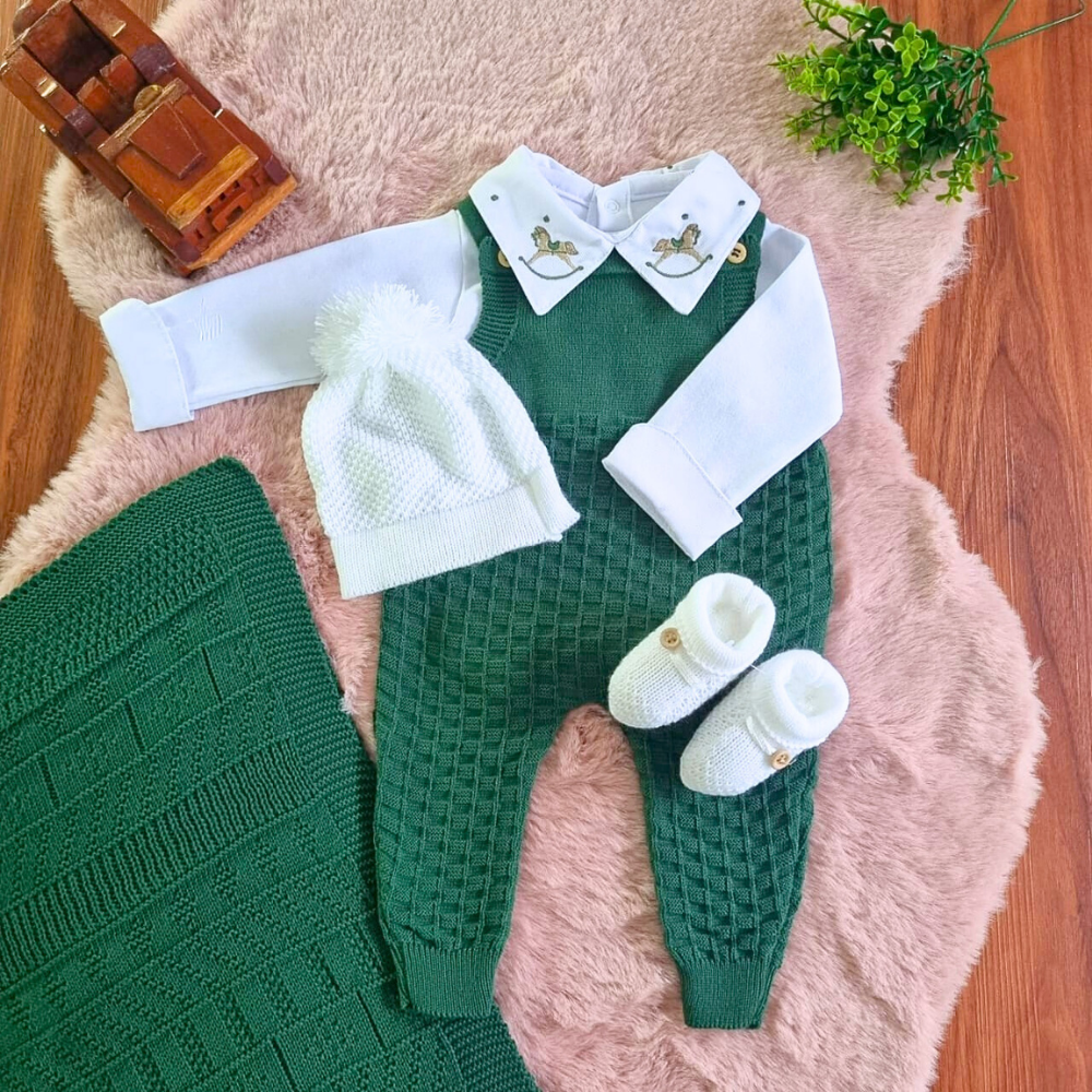 Saída de Maternidade em Tricot Antialérgico - Verde