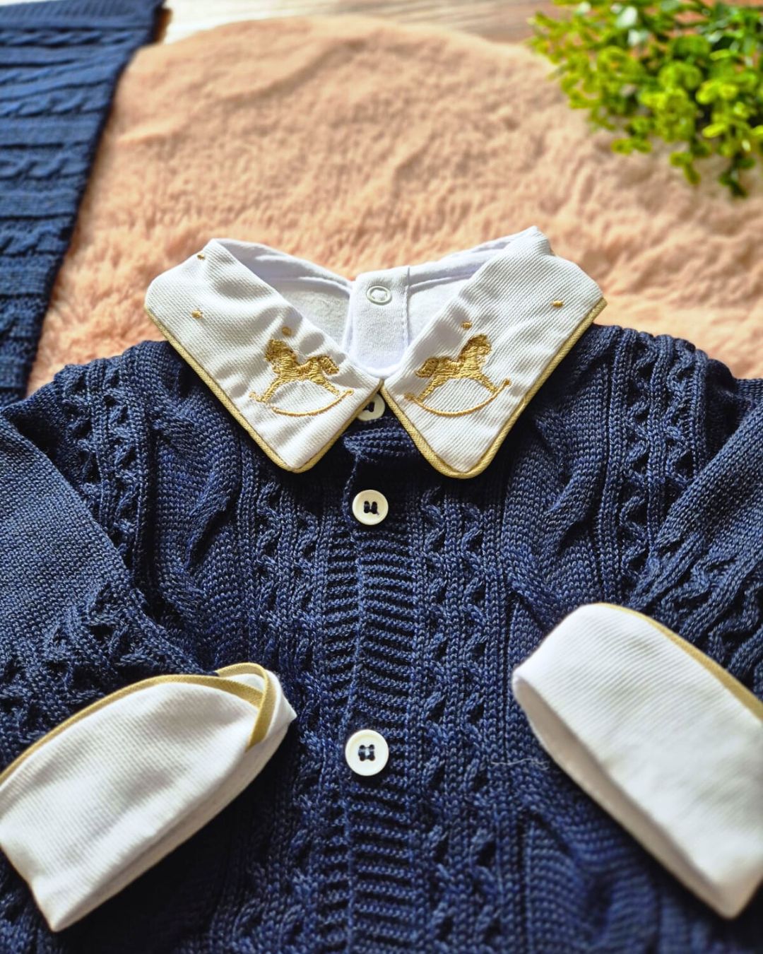 Saída de Maternidade em Tricot Antialérgico - Azul Marinho