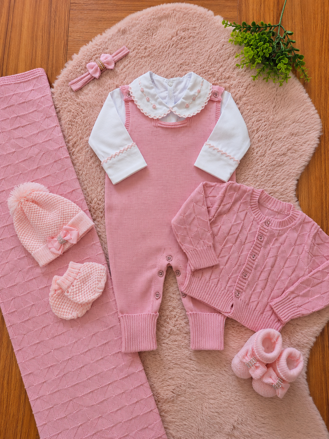 Saída maternidade de Tricot Antialérgico Menina - Rosa