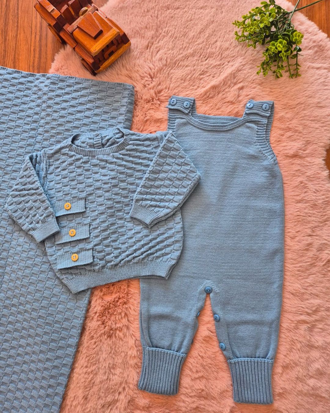 Saída de Maternidade em Tricot Antialérgico - Azul