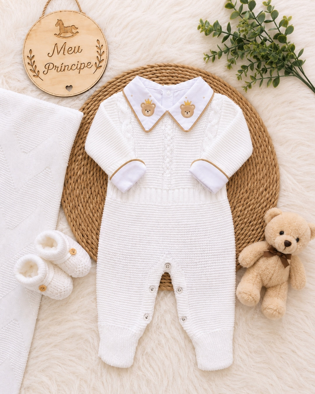Saída de Maternidade em Tricot Antialérgico - Branco