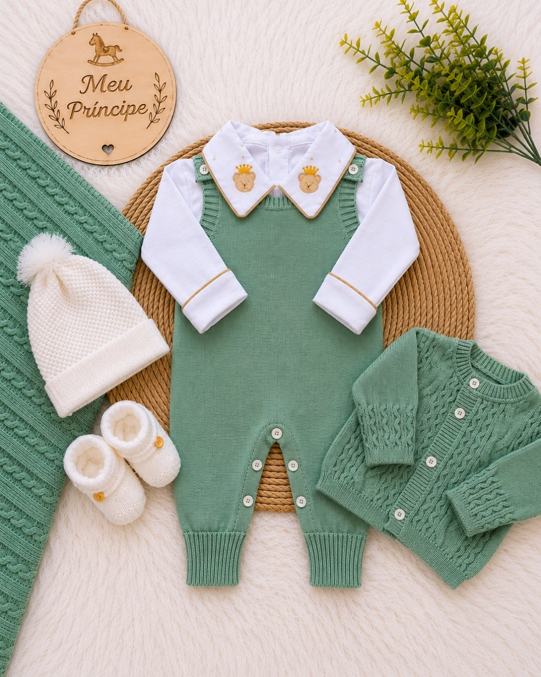 Saída de Maternidade em Tricot Antialérgico - Verde Oliva