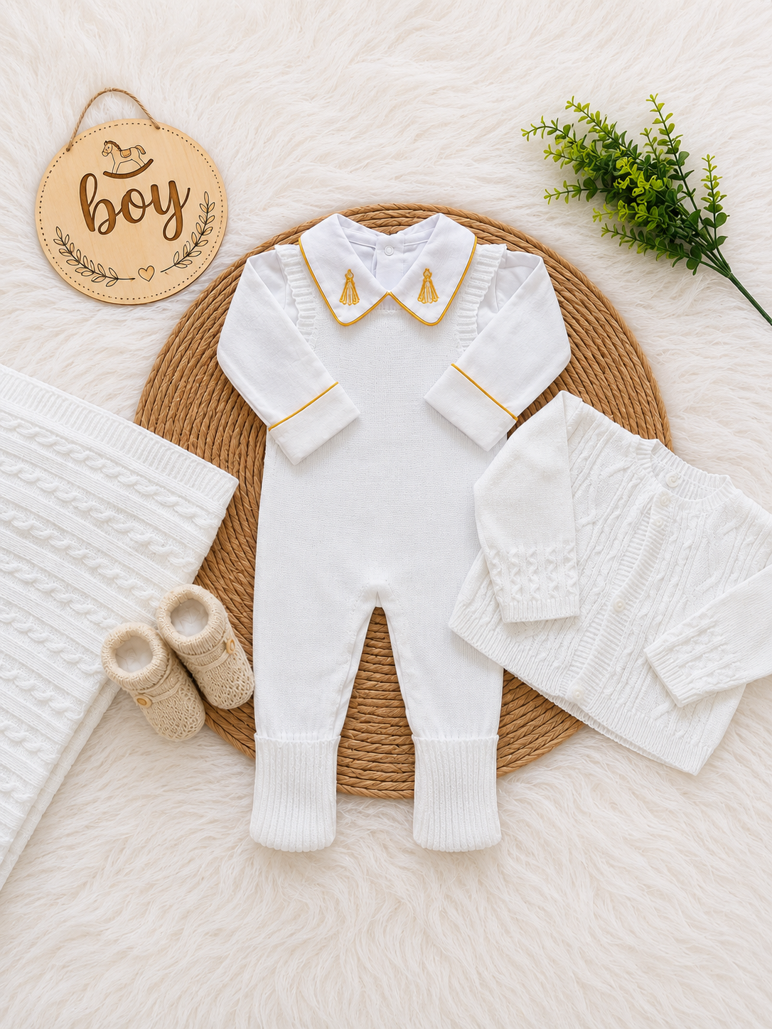 Saída de Maternidade em Tricot Antialérgico - Branco