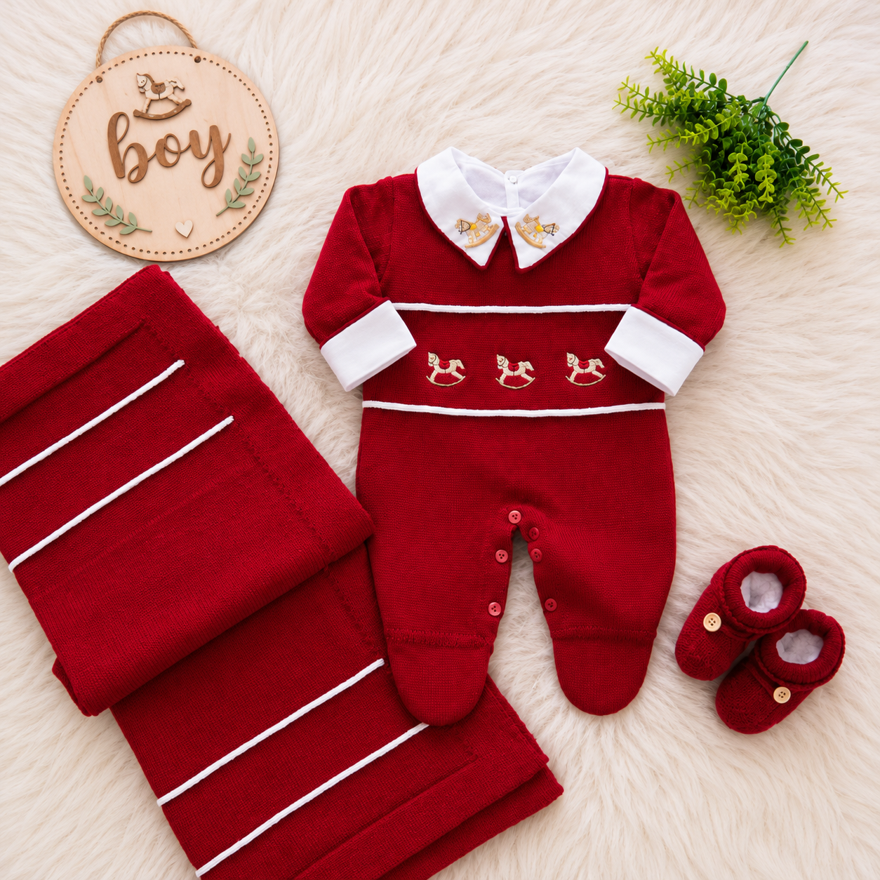 Saída de Maternidade em Tricot Antialérgico - Vermelho